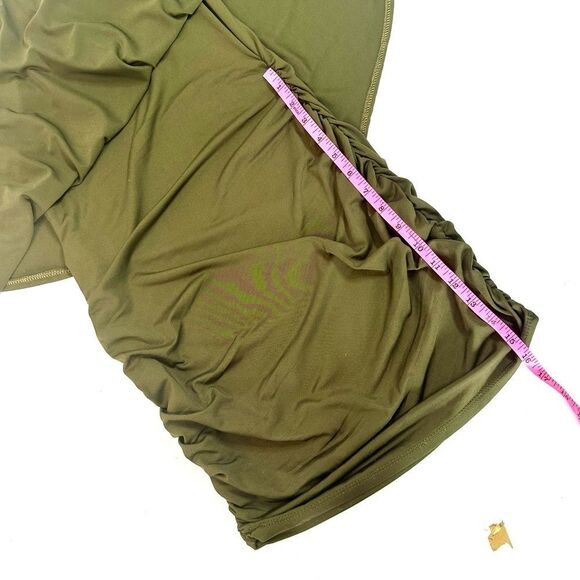 Chic Army Green Off-Shoulder Bodycon Mini Dress - Size S - Picture 7 of 9